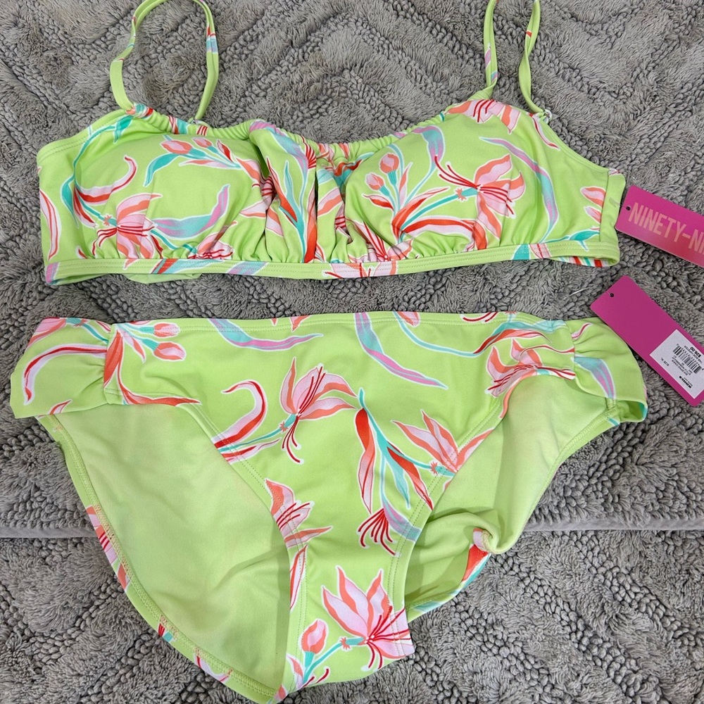 Juniors' Ninety-Nine Shirred Bikini Top & Side-Tab Hipster Swim Bottom sz XL NWT
